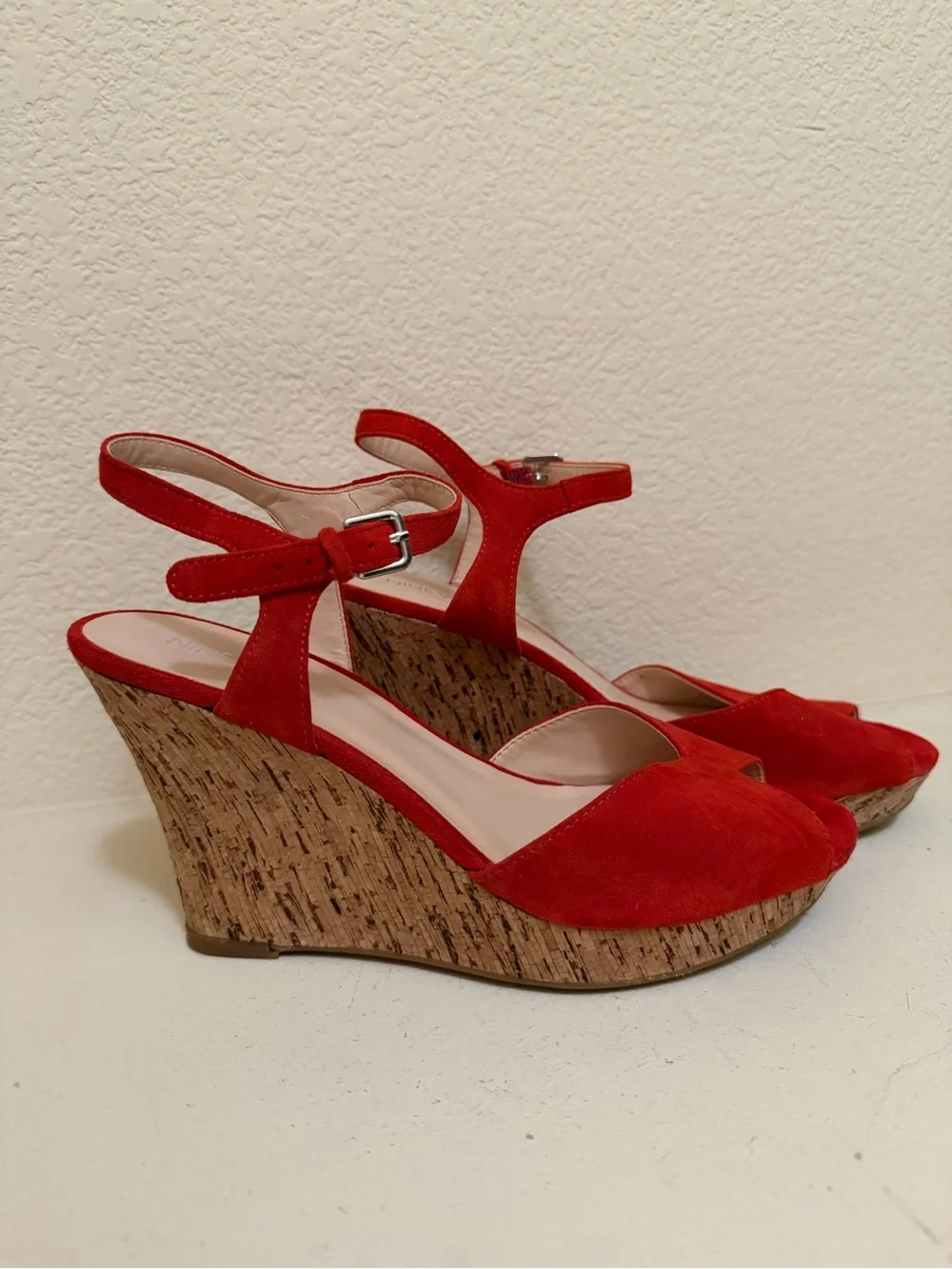Nine West Red Suede Open-Toe Ankle-Strap Wedges